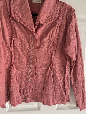 Krista Larson Dusty Rose Button-Front Textured Shirt
